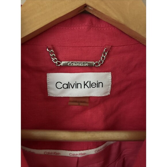 Calvin Klein Womens Cropped Pink Blazer Size 12 Tailored Jacket Work Office Chic - Picture 2 of 6